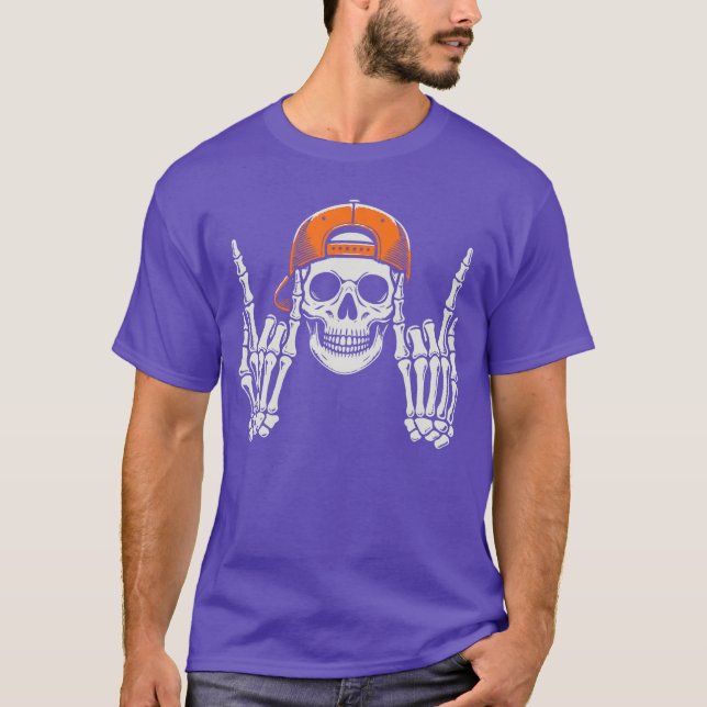 Skeleton Rocker Cool Cap Skater Halloween Costume  T Shirt (Framsida)