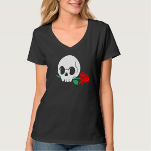 Skeleton Röd ros Halloween Gothic Grap T Shirt