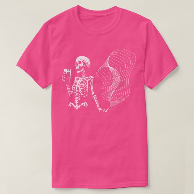 Skeleton röker och dricker öl t shirt (Design framsida)