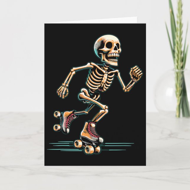 Skeleton Roller Skating Skater Halloween Kort (Framsida)
