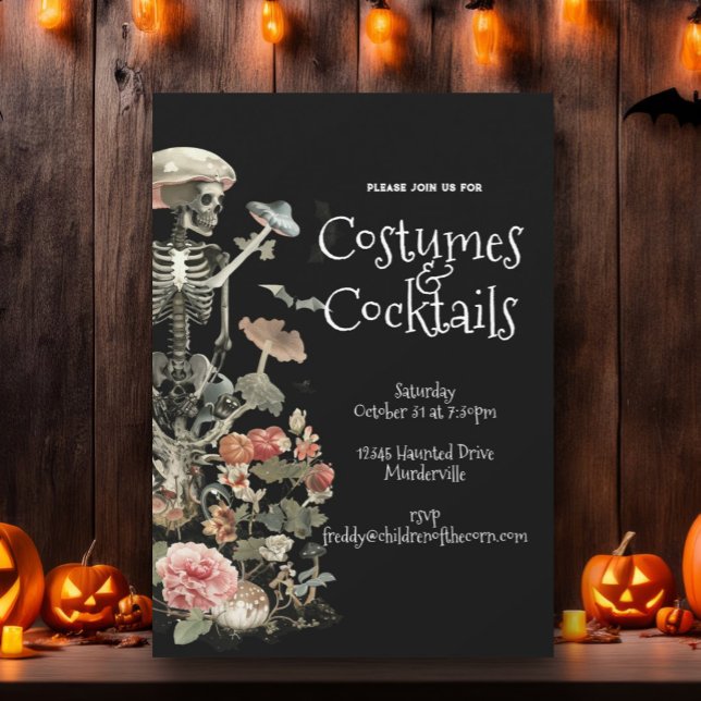 Skeleton Rosa Blommigt Halloween Costume Party Inbjudningar (Skapare uppladdad)