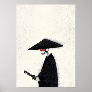 Skeleton Samurai med Katana och Hat Halloween Poster