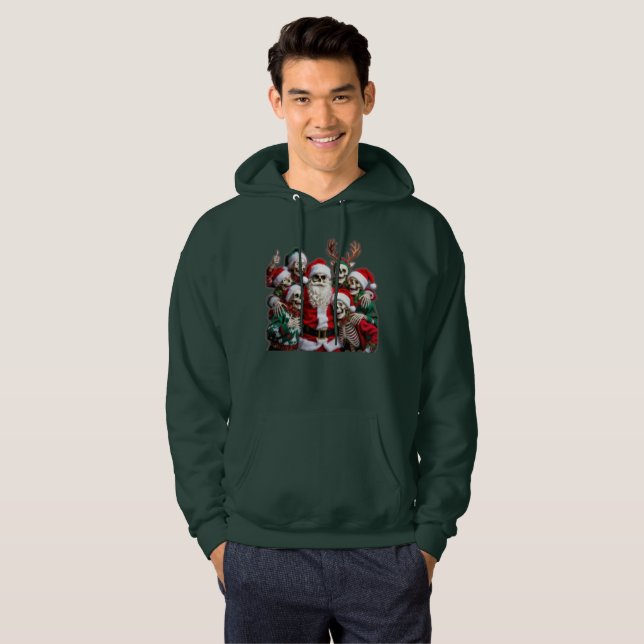 Skeleton Santa Christmas Group Photo – Festive 3D  Hoodie (Hel framsida)
