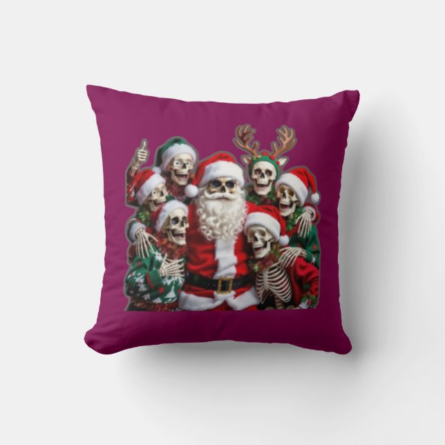Skeleton Santa Christmas Group Photo – Festive 3D  Kudde (Framsida)