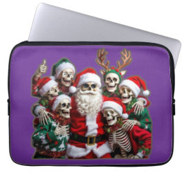 Skeleton Santa Christmas Group Photo – Festive 3D Laptop Fodral