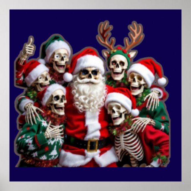 Skeleton Santa Christmas Group Photo – Festive 3D  Poster (Framsidan)