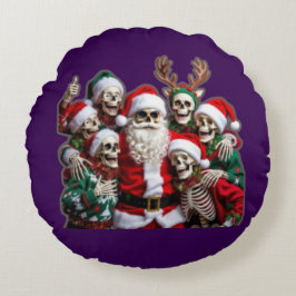 Skeleton Santa Christmas Group Photo – Festive 3D Rund Kudde