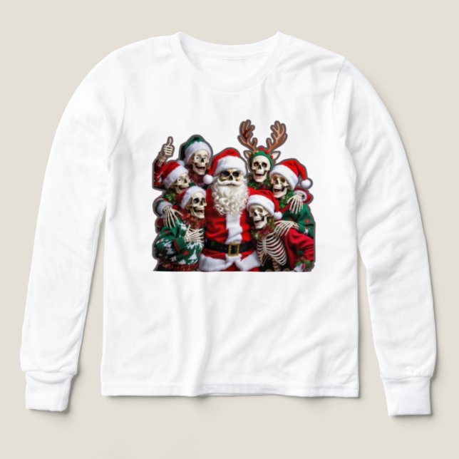 Skeleton Santa Christmas Group Photo – Festive 3D  T Shirt (Design framsida)