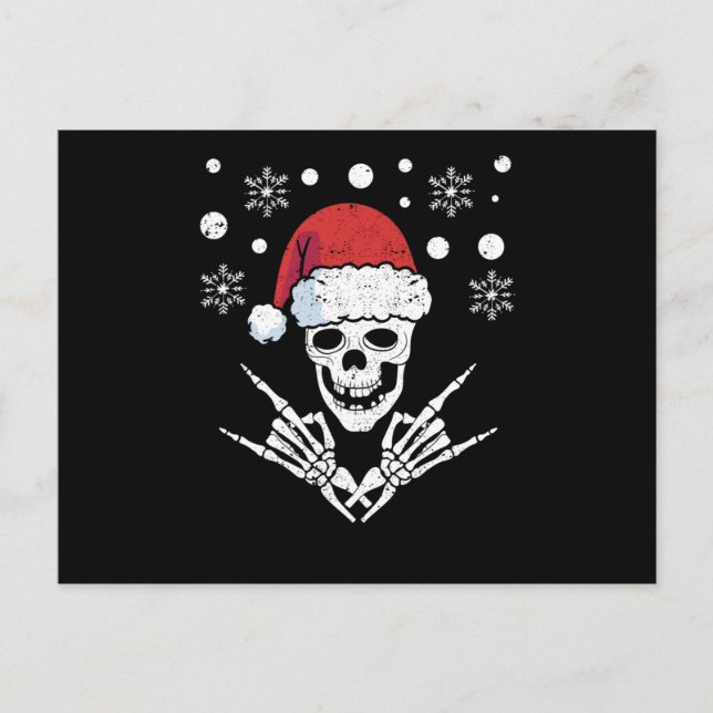 Skeleton Santa Claus Cap Rock And Roll Hand Vykort (Framsida)