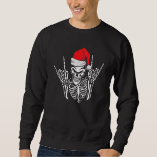 Skeleton Santa Hat Rock and roll Hand Coola Christ Lång Ärmad Tröja