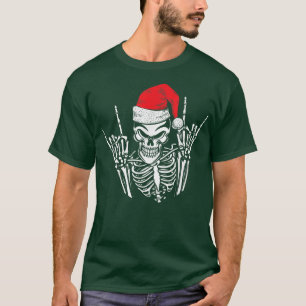 Skeleton Santa Hat Rock and roll Hand Coola Christ T Shirt