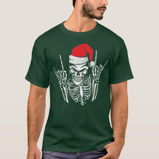 Skeleton Santa Hat Rock and roll Hand Coola Christ T Shirt