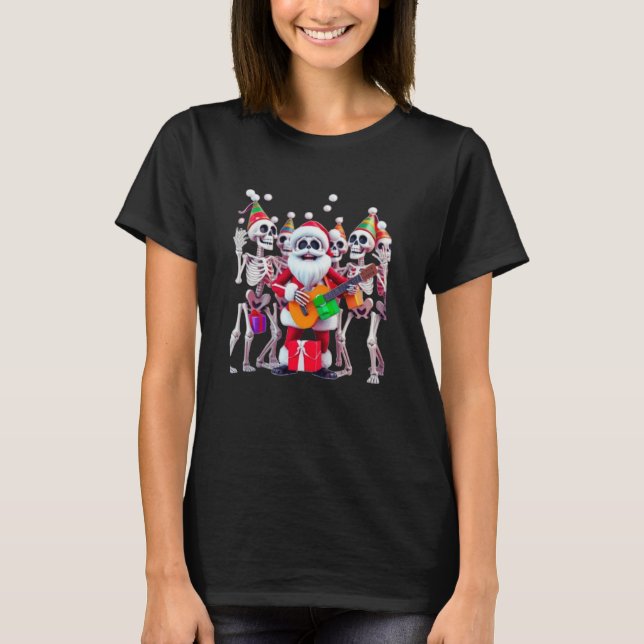 **Skeleton Santa Party – Funny 3D Christmas Skelet T Shirt (Framsida)