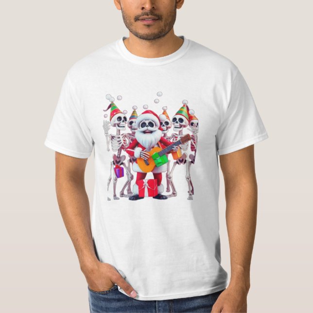 **Skeleton Santa Party – Funny 3D Christmas Skelet T Shirt (Framsida)