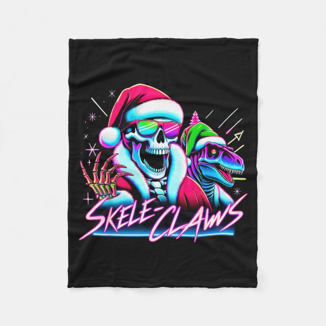 Skeleton Santa Riding T Rex Dinosaur Funny Christm Fleecefilt (Framsidan)
