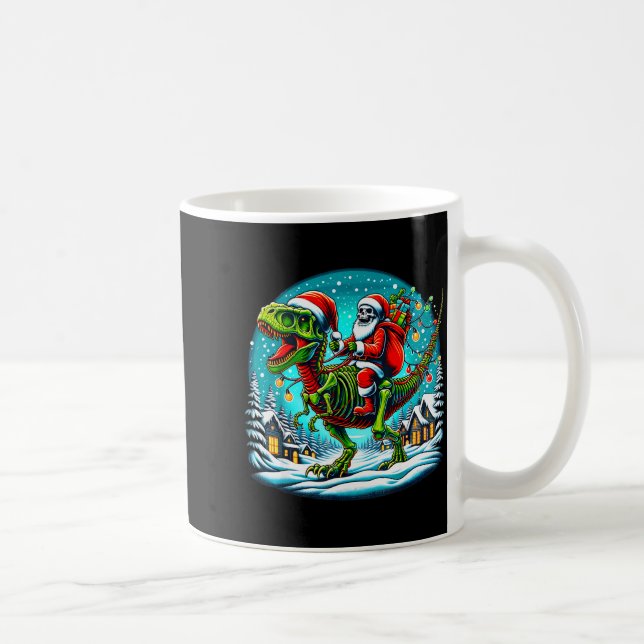 Skeleton Santa Riding T Rex Dinosaur Funny Christm Kaffemugg (Höger)