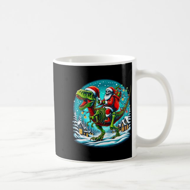 Skeleton Santa Riding T Rex Dinosaur Funny Christm Kaffemugg (Höger)