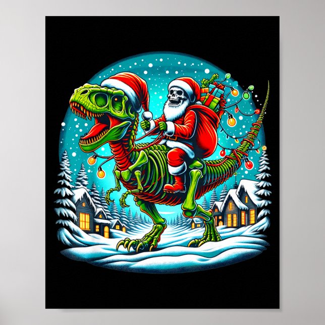 Skeleton Santa Riding T Rex Dinosaur Funny Christm Poster (Framsidan)