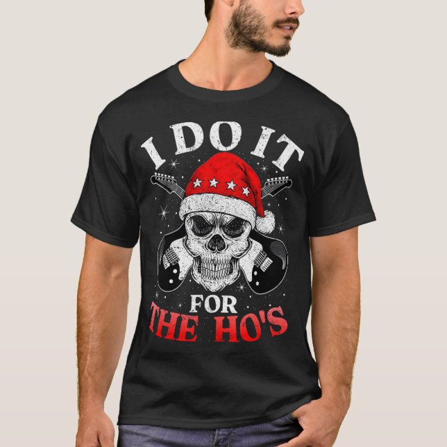 Skeleton Santa Rocker Inappropriate Funny Guitar G T Shirt (Framsida)