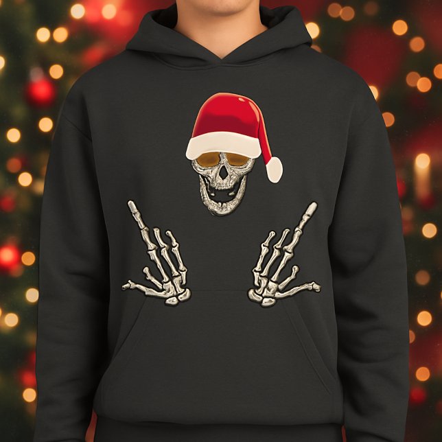 Skeleton Santa with Djävulen Horns Hoodie (Skapare uppladdad)
