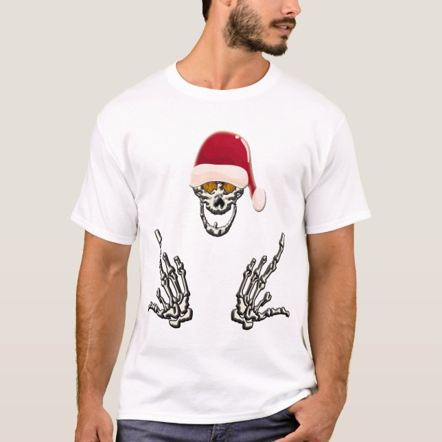 Skeleton Santa with Djävulen Horns T Shirt (Framsida)
