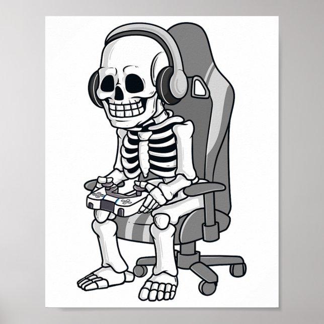 Skeleton Scary Gamer Boys Kids Poster (Framsidan)