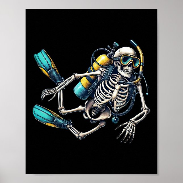 Skeleton Scu Diving Halloween Skeleton Scu Diver Poster (Framsidan)