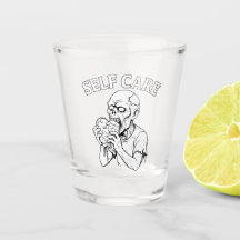 Skeleton Self-Care Shot Glass – Etched Face-Off
