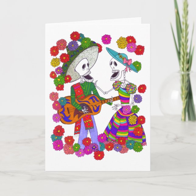 Skeleton Singers med Guitar Duet of Male & Female Helgkort (Framsida)