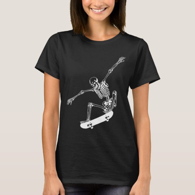 Skeleton Skateboard Skull Halloween Skateboarding T Shirt (Framsida)