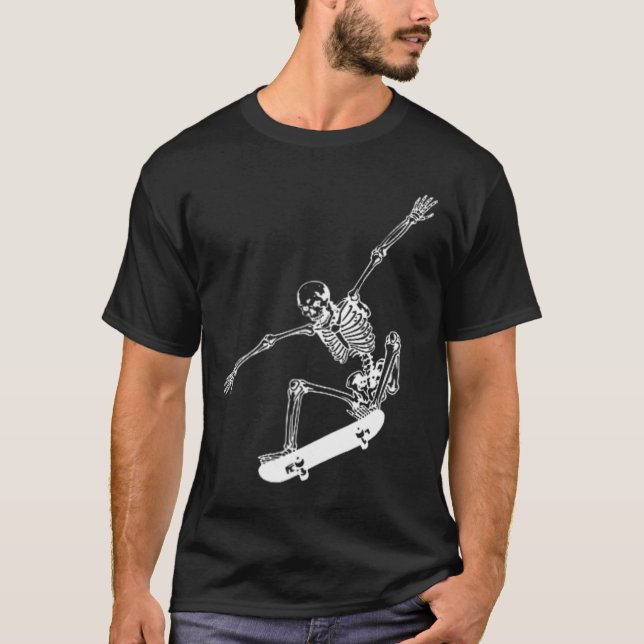Skeleton Skateboard Skull Halloween Skateboarding T Shirt (Framsida)
