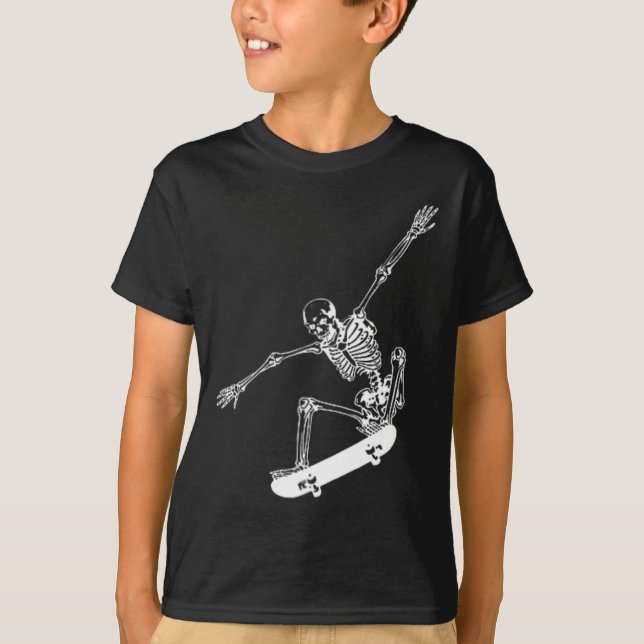Skeleton Skateboard Skull Halloween Skateboarding T Shirt (Framsida)