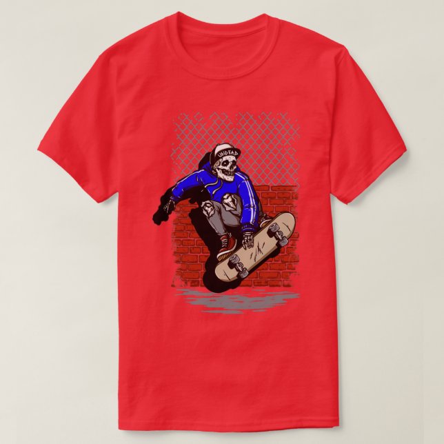 Skeleton Skateboard Wall T Shirt (Design framsida)