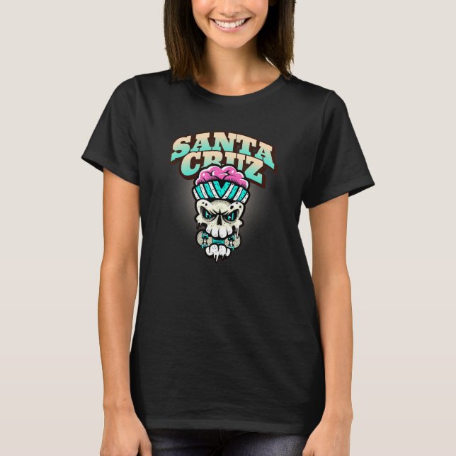 Skeleton Skateboarder Skull Santa Cruz T Shirt (Framsida)