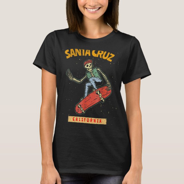 Skeleton Skateboarding Santa Cruz Calif T Shirt (Framsida)