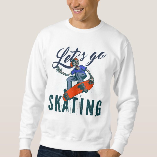 Skeleton Skateboarding T-Shirt | Skate Street Art  Lång Ärmad Tröja (Framsida)