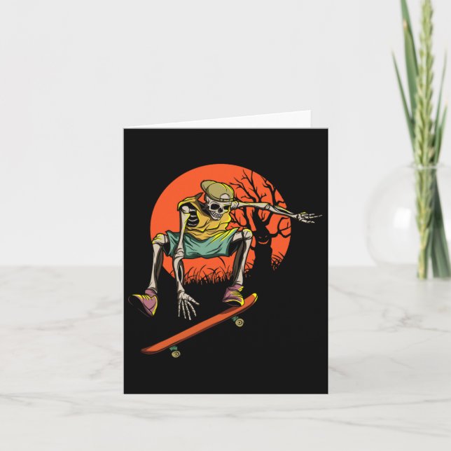 Skeleton Skater i Halloween med Skateboard Kort (Framsida)