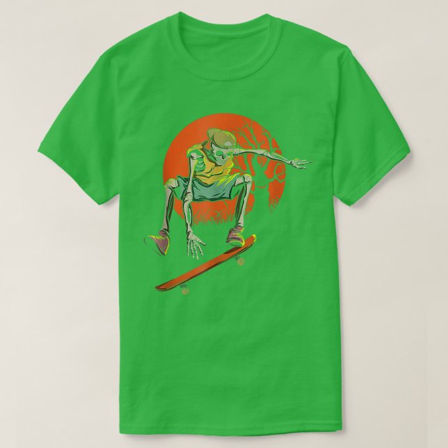 Skeleton Skater i Halloween med Skateboard T Shirt (Design framsida)
