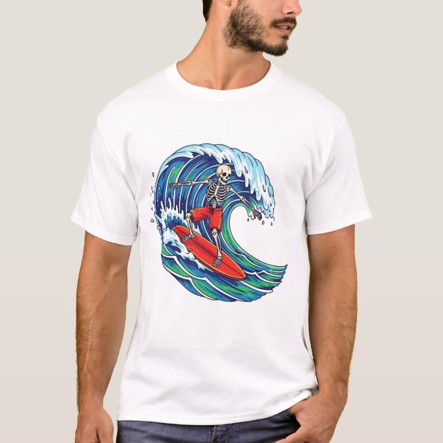 Skeleton Skating T-Shirt – Funny Skateboarding Ske (Framsida)