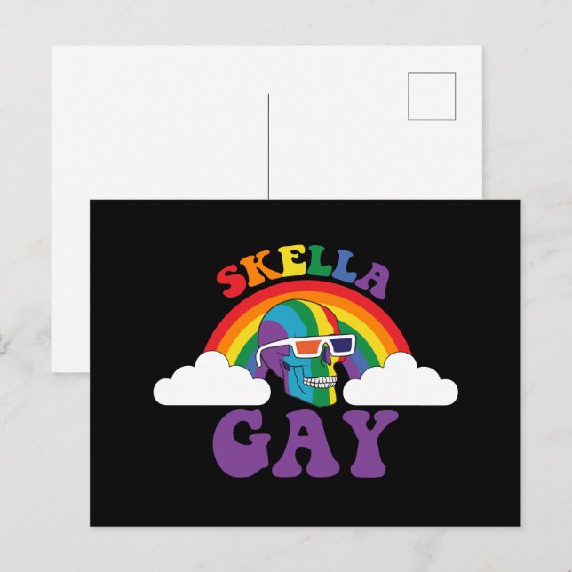 Skeleton Skella Gay Rainbow Pride Månad Vykort (Fram/baksida)
