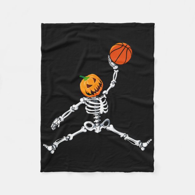 Skeleton Sketll Halloween Pumpkin Slam dunk Fleecefilt (Framsidan)