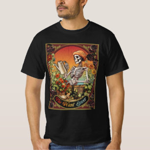 Skeleton Skull-blommor på växttortet Älskare T Shirt