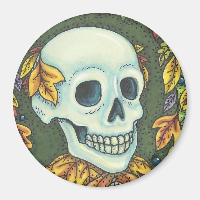 SKELETON SKULL, GENTLEMAN HALLOWEEN MAGNET Round (Framsidan)