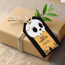 Skeleton Skull Graveyard Black Gothic Halloween Presentetikett