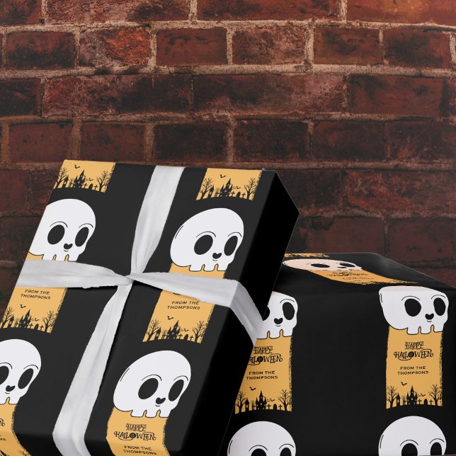 Skeleton Skull Graveyard Black Gothic Halloween Presentpapper (Skapare uppladdad)