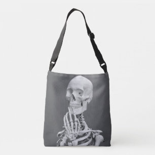 Skeleton Skull Halloween Black and White Grått Axelväska