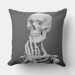 Skeleton Skull Halloween Black and White Grått Kudde