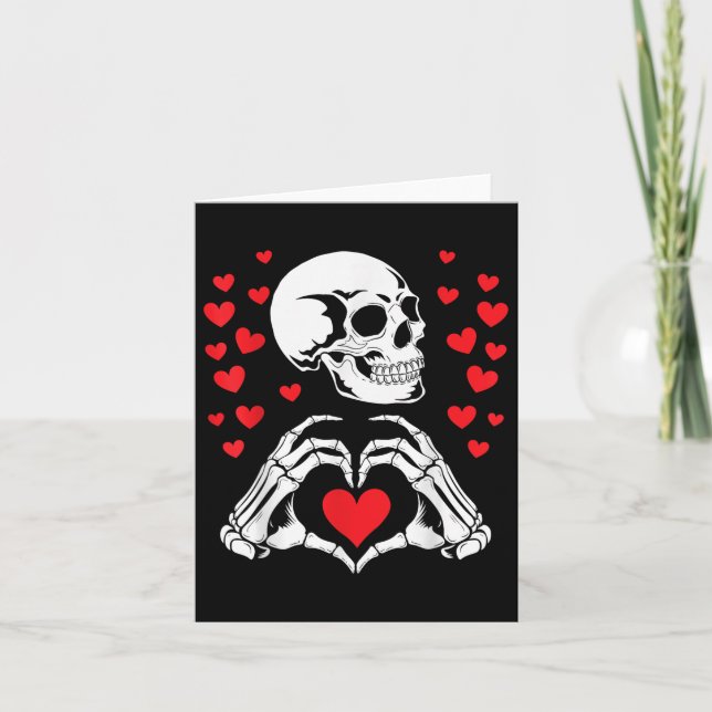 Skeleton Skull Händer Heart Valentines day Funny B Kort (Framsida)