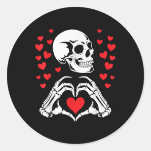 Skeleton Skull Händer Heart Valentines day Funny B Runt Klistermärke