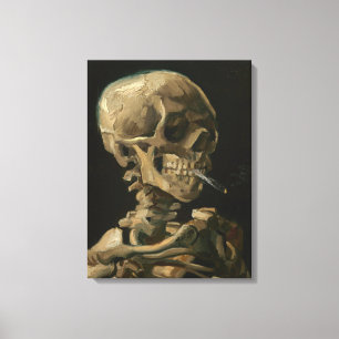 Skeleton Skull med att bränna cigarett av Van Gogh Canvastryck